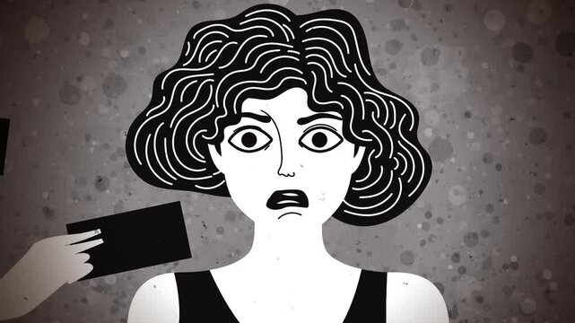 woman with eyes and mouth covered by black censorship bars