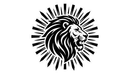 Lion head silhouette with radiating lines black and white graphic © Creator Rima Akter