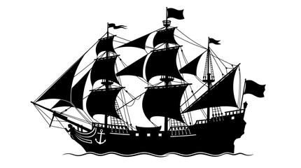 Black Silhouette Of A Sailing Ship On A White Background © Creator Rima Akter