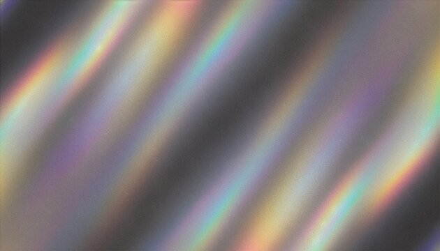  analog Film emulsion template.Bright diagonal lines of iridescent spectrum color reflect across a textured dark silver background forming a bold geometric pattern.