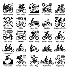 Obraz premium Bicycle Icon Set: Diverse Cycling Activities and Styles
