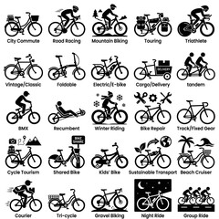 Obraz premium Bicycle Icons Set: Diverse Cycling Styles and Activities