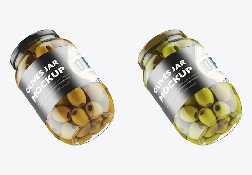 Floating glass jar with olives
