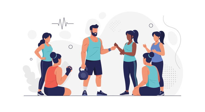Diverse Group Exercising with Trainer, Fitness Class, Healthy Lifestyle
