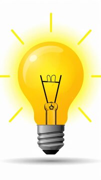 Glowing yellow light bulb on white background.