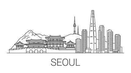 Obraz premium Seoul Skyline Outline: Gyeongbokgung Palace & Modern Architecture