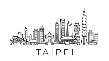Obraz premium Taipei Skyline - Modern Architecture and Traditional Temples Vector Outline