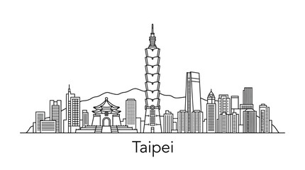 Obraz premium Taipei skyline illustration with iconic buildings and mountains