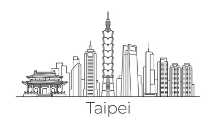 Fototapeta premium Taipei skyline illustration, iconic buildings, East Asian cityscape, modern architecture