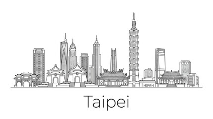 Obraz premium Taipei Skyline Landmark Silhouette - Modern Asian City Sketch