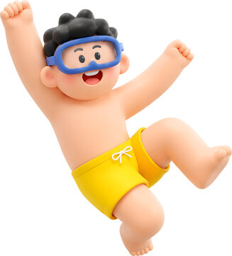 3d render of a baby boy diving