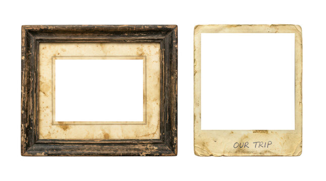 Vintage photo frames and picture borders isolated on transparent background