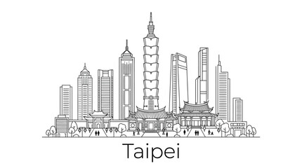 Obraz premium Taipei Skyline Silhouette - Modern Architecture and Traditional Buildings