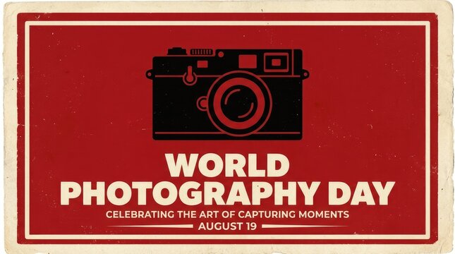 World photography day graphic with vintage camera illustration