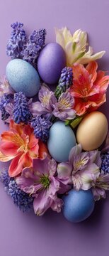 Seasonal blossoms and decor: an ode to spring's splendor. Surreal portraits. Intricate scene with butterflies and dew amidst spring holiday decor. Advertising photo. Dreamlike imagery.