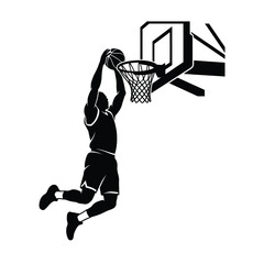 Silhouette of a basketball player performing a slam dunk © Shajib