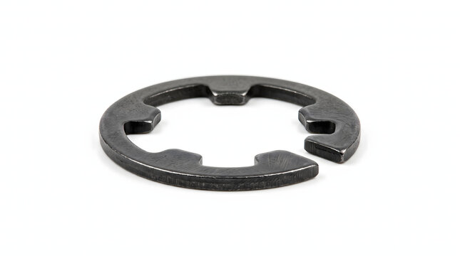 Steel Retaining Ring Isolated on White Background for Mechanical Fastening