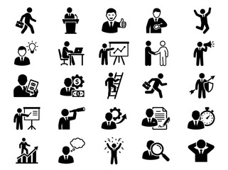 Obraz premium Business Icons Set: Success, Meeting, Strategy, Career Growth, Teamwork, Leadership