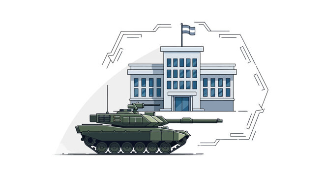 Military Tank and Government Building Illustration