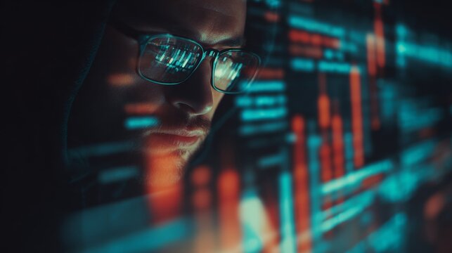 Augmented reality enhances coding in cutting-edge software development. Trading patterns. Dynamic office: subtle changes in hues during holographic programming. Profit signals. Market forecast.