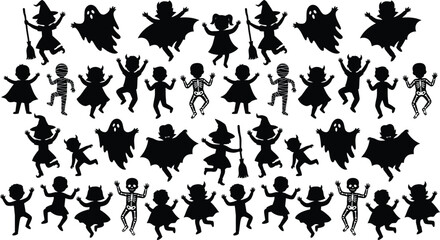 Fototapeta premium Halloween Character Silhouettes Black And White Vector Illustration