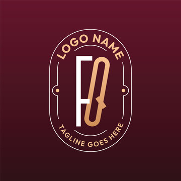 FQ Letter Logo Monogram, Letter FQ Logo Design Elegant Burgundy Rose Gold Oval Badge Template