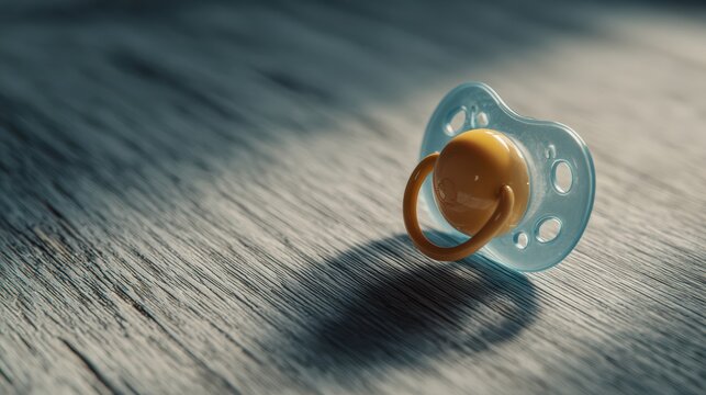 pacifier placed on minimal white table, soft natural light, clean composition, ultra realistic 8k