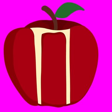 Fresh Red Apple Fruit Slices, Healthy Culinary Preparation Concept, Slicing Apples, Vector Illustration, Magenta Background