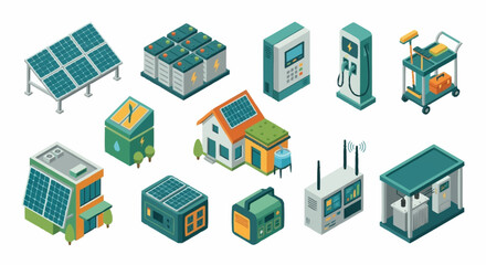 Fototapeta premium Collection of green energy and technology isometric icons.