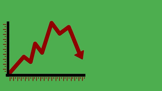 Stock market crash concept featuring infographic with falling red arrow. Visual representation of market decline and financial loss.