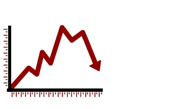 Stock market crash concept featuring infographic with falling red arrow. Visual representation of market decline and financial loss.