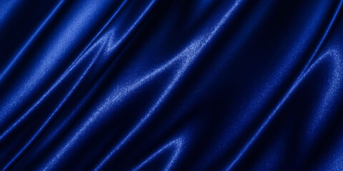 Rich blue satin fabric cascades in elegant folds, its lustrous surface reflecting light to create a sense of depth and luxury. © LumenCraft