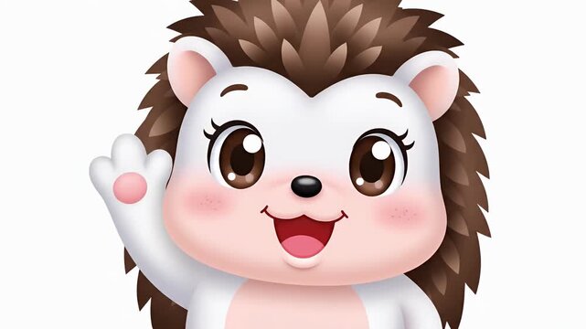 Cute cartoon hedgehog waving hello, smiling, and winking with sparkling eyes, animation