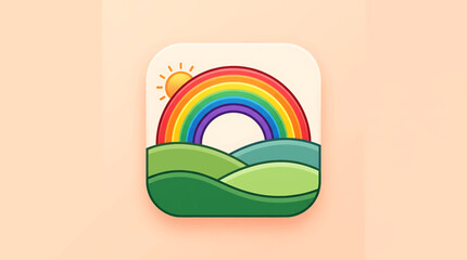 Obraz premium Colorful Rainbow Over Green Hills Landscape.