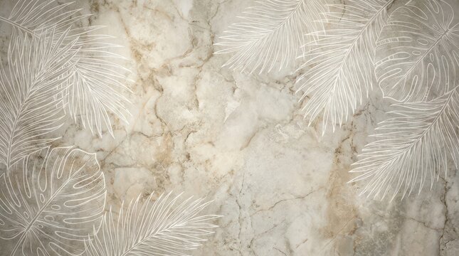 White marble surface decorated with silver pine sprig shadows