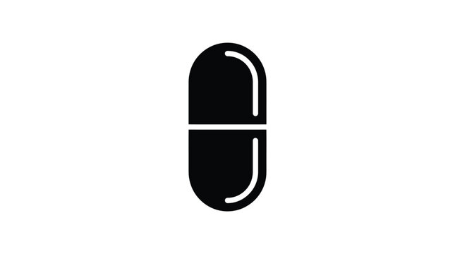 Minimalist black capsule pill icon graphic design featuring clean lines on a plain white background
