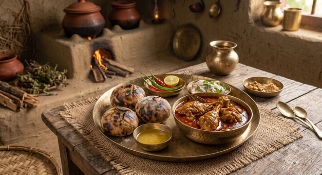 Bihari Chicken Curry and Chokha Traditional Rustic Combo