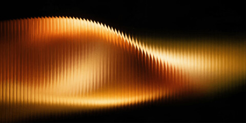 Abstract golden wave pattern with vertical lines creating a sense of motion and elegance against a dark background. © LumenCraft
