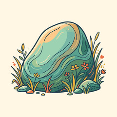 Large Teal Rock with Colorful Flowers. © Tini