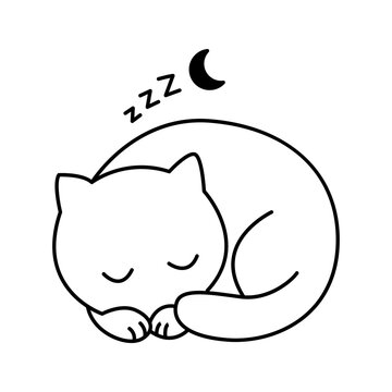 Sleeping Cat Resting Pose Line Icon