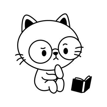 Reading Cat with Book Line Icon
