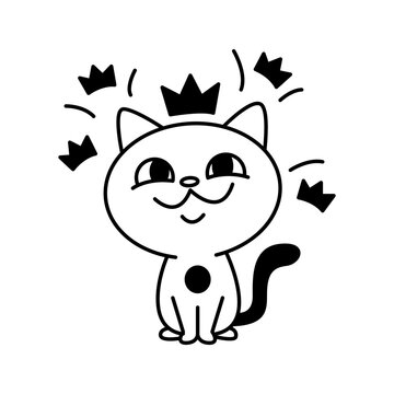 Crown Cat Character Line Icon