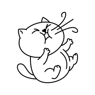 Playful Cat Rolling Pose Line Icon