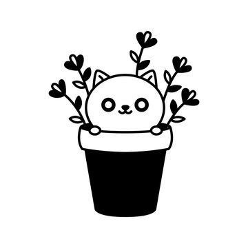 Cat in Flower Pot Line Icon
