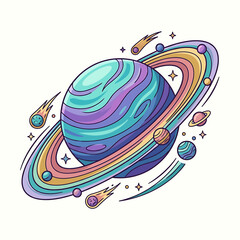 Vibrant Colorful Cartoon Planet Illustration. © Tini