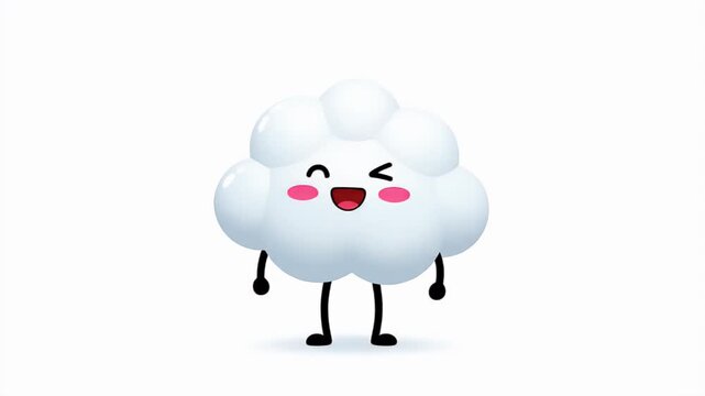 Cute cartoon cloud character waving and winking, animation, weather mascot, joy and happiness