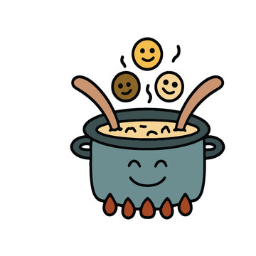 Vector illustration of vegetables cooking in a pan
