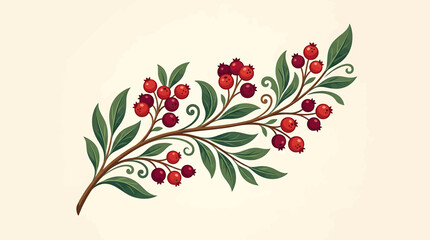 Vibrant red holly berry branch green. © Akun