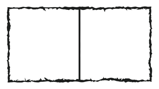 Blank Torn Paper Frame with Vertical Divider, White Background, Copy Space