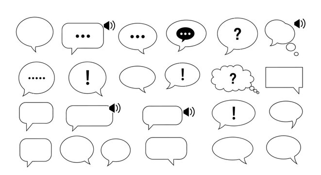 Collection of Speech Bubbles Icons: Questions, Exclamations, Messages, Sound